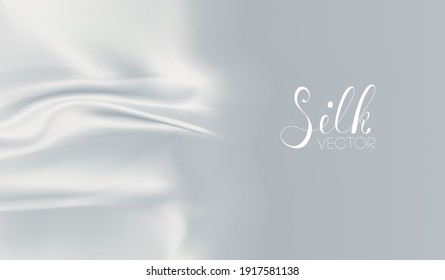 Veil silk fabric. White silk background vector. Light wave effect. Realistic silk on soft white background. EPS 10.