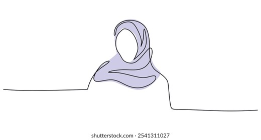 Veiled Muslim Woman. Continuous One Line Drawing Depicting Cultural Identity in Minimalist Hand-Drawn Design.