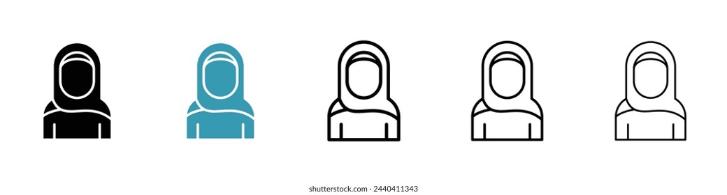 Veiled Muslim Women Icons. Islamic Hijab and Traditional Attire. Female Cultural and Religious Symbols