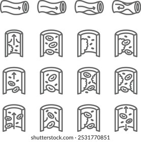 Conjunto de Vector de ilustración de icono de vena. Contiene íconos tales como capilar, célula, hemoglobina, vaso sanguíneo, arteria y más. Trazo editable