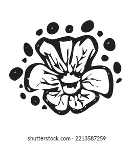 a veined flower surrounded by irregular black dots hand drawn vector