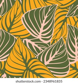 Las hojas venidas crean un patrón sin costuras para los textiles tropicales modernos. Vector.