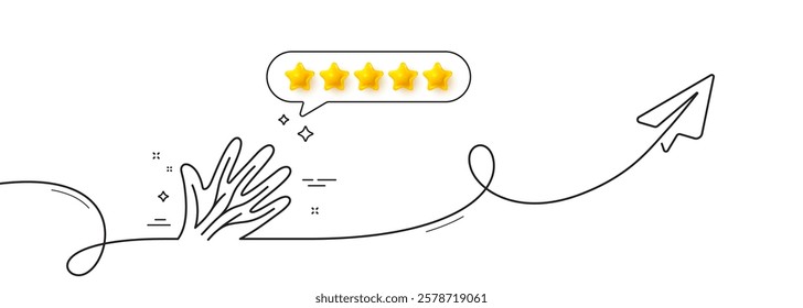 Veins line icon. Continuous line with share plane. Hand varicose disease sign. Nerves syndrome symbol. Five star rate review in speech bubble. Veins single line ribbon. Loop curve pattern. Vector