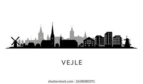 Vejle Denmark City Skyline Silhouette.