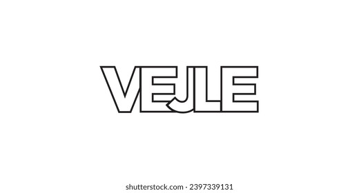 Vejle in the Denmark emblem for print and web. Design features geometric style, vector illustration with bold typography in modern font. Graphic slogan lettering isolated on white background.