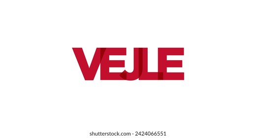 Vejle in the Denmark emblem for print and web. Design features geometric style, vector illustration with bold typography in modern font. Graphic slogan lettering isolated on white background.