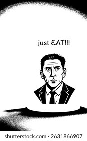 Vektor art of man in mug text"just eat"
