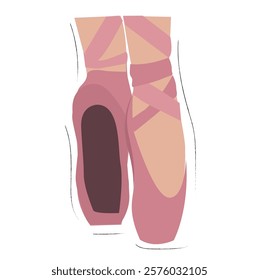 vektor  Ballerinas feet in pink ballet pointe shoes with silk ribbons,