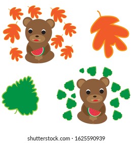 vektor bears eat watermelons in the fall white background