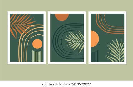 Vektor boho abstract design. Wall decor. The composition of three boho-style images. The set of three vector images. 