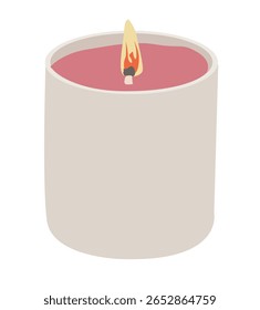 Velas vektor em jarra. Queimando velas perfumadas de cera em frascos de vidro, 