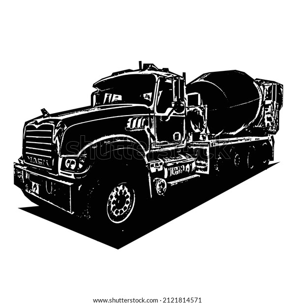 vektor cement concrete mixer truck on black and
white background, Cement mixer truck on white vector image, mixer
truck cement isolated