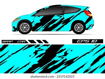 Vektor desain pembungkus mobil balap. Desain kit latar belakang balap garis abstrak grafis untuk kendaraan bungkus, mobil balap, reli, petualangan, dan livery warna biru