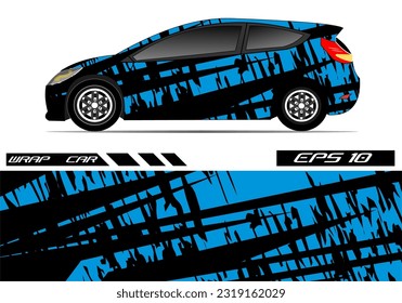 Vektor desain pembungkus mobil balap. Desain kit latar belakang balap garis abstrak grafis untuk kendaraan bungkus, mobil balap, reli, petualangan, dan livery warna biru
