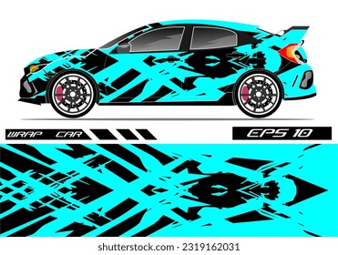 Vektor desain pembungkus mobil balap. Desain kit latar belakang balap garis abstrak grafis untuk kendaraan bungkus, mobil balap, reli, petualangan, dan livery warna biru
