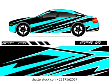 Vektor desain pembungkus mobil balap. Desain kit latar belakang balap garis abstrak grafis untuk kendaraan bungkus, mobil balap, reli, petualangan, dan livery warna biru