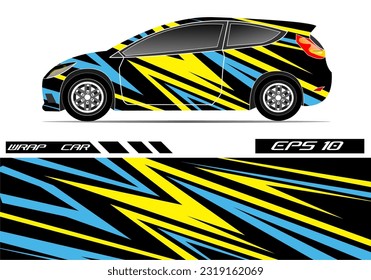 Vektor desain pembungkus mobil balap. Desain kit latar belakang balap garis abstrak grafis untuk kendaraan bungkus, mobil balap, reli, petualangan, dan livery warna biru