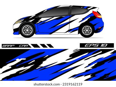 Vektor desain pembungkus mobil balap. Desain kit latar belakang balap garis abstrak grafis untuk kendaraan bungkus, mobil balap, reli, petualangan, dan livery warna biru