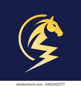 Logotipo Vektor Horse and Lightning, un diseño sencillo pero eficaz que representa el poder y la velocidad del caballo y la energía y el poder del rayo.