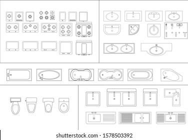 vektor icon set bathroom among them : stove,toilet,sink,bathtub. 