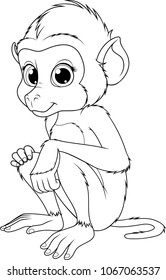 Vektor illustration, funny cute monkey baboon, sits smiling, on white background
