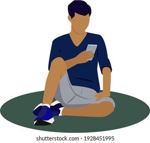 vektor illustrator man benutzte handphone für ui design, banner, sosial media, digitaldruck