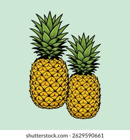 Vektor ilustration pineapple on a green background
