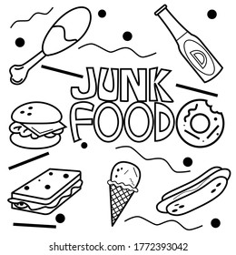 VEKTOR IMAGE JUNK FOOD DODLE ART.  Junk Food sehr lecker