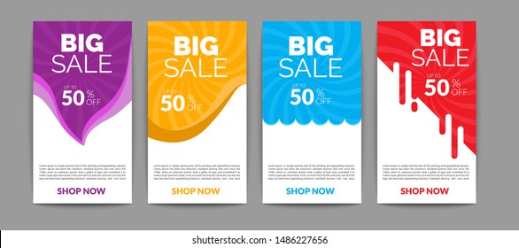 Vektor Modern Fluid For Big Sale Banners Design . Discount Banner Promotion Template.Colorful sale banner template. Modern design covers on grey background for website, presentations or mobille apps.