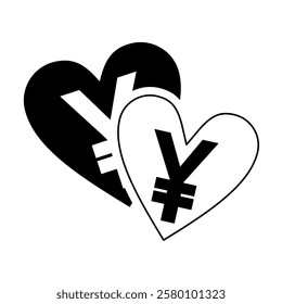 vektor The newest Japanese yen currency logo in the heart logo is cool and simple