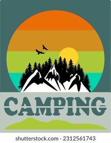 Vektor Poster Camping - Vintage Retro Style Farben