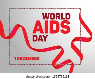 Vektor red ribbon symbol world aids day. 1 december. Vector illustration. White-Gray gradient background and red, white sickness frame