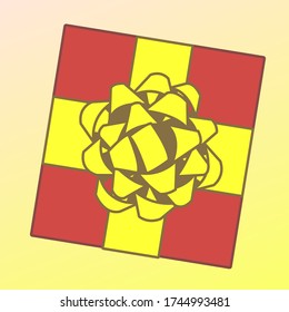 Vektor red and yellow gift on yellow background. Holidays: Happy new year, Christmas, Birthday