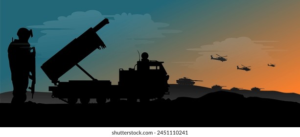 Vektor Silhouette air defense - missile system - tanks and helicopters - fire control post for defense against missiles, drones, aircraft, cruise missiles and ballistic missiles conflict