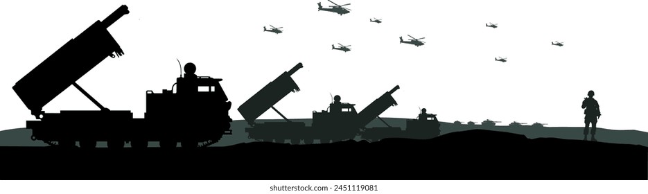 Vektor Silhouette air defense - missile system - tanks and helicopters - fire control post for defense against missiles, drones, aircraft, cruise missiles and ballistic missiles - conflict