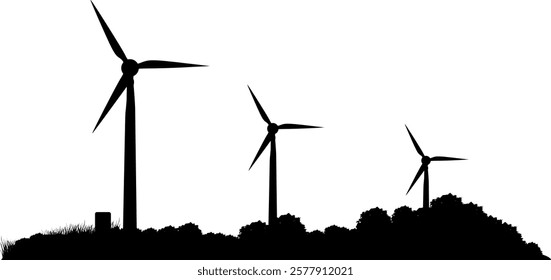 Vektor Silhouette - Wind turbines in nature - renewable energy in the energy mix for society and industry