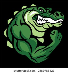 Vektor Stok Crocodile Mascot Huge Muscle Body