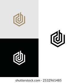 logotipo inicial Hexagon vektor stok D