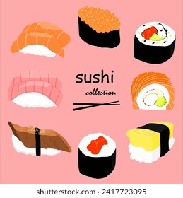 Vektor Stok Sushi Vector Set, Set Sushi Vektor Ilustrasi Stok