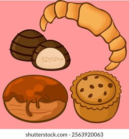 Vektor Stok Vector Bread Set Bread Cookies