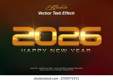 Efecto de texto Vektor 2026 Plantilla premium de oro estilo 3d