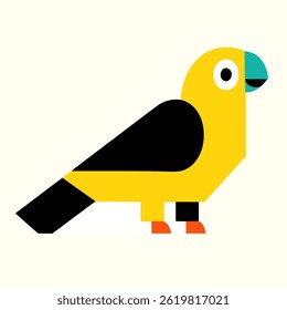 Vektor a vibrant yellow and black parrot with red feet.