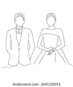 vektor Wedding couple line art.line wedding couple. line art. The characters of the bride and groom of the husband and wife are married. 