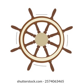 vektor Wooden steering wheel ship. Old wooden ship's rudder for steering on the sea.