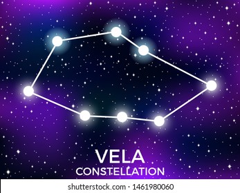 Vela constellation. Starry night sky. Cluster of stars and galaxies. Deep space. Vector illustration