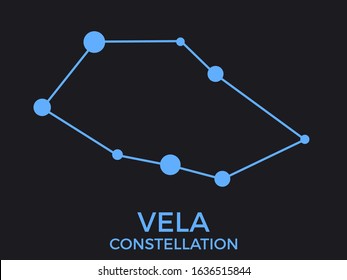 Vela constellation. Stars in the night sky. Cluster of stars and galaxies. Constellation of blue on a black background. Vector illustration