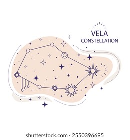 Vela ou constelação de velas de estrelas do hemisfério sul sobre um fundo branco. Projeto místico boho esotérico para design de tecido, tarô, astrologia, papel de embrulho. Ilustração vetorial.