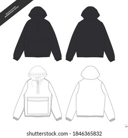 Velcro Pocket Windbreaker Jacket Mockup Design Black and White for Commercial Use