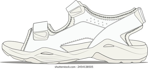 Velcro Sandal Side View Technical Fashion Illustration Vector Design Template	