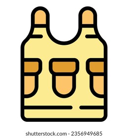 Velcro vest icon outline vector. Army jacket. Bulletproof vest color flat